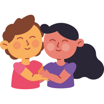 boy and girl characters hugging png