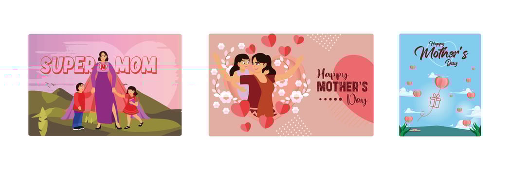 Mother's Day greeting card decorated with paper heart-shaped balloons. vector