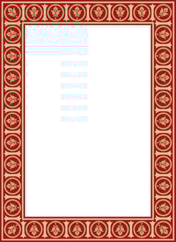 gold and red square classic byzantine ornament. Rectangle, border, Ancient Greece, Eastern Roman Empire frame. Decoration of Russian Orthodox Church vector