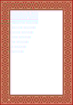 square European gold with red ornament. Rectangular pattern, circle, ring of the Middle Ages. Revival border. Decorations of palaces and churches vector