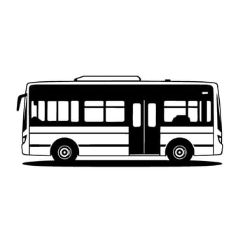 A detailed monochrome illustration of a modern public transit bus, emphasizing its rectangular form and essential components against a white background. vector