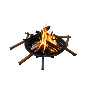 Barbecue grill with burning firewood isolated on transparent background png