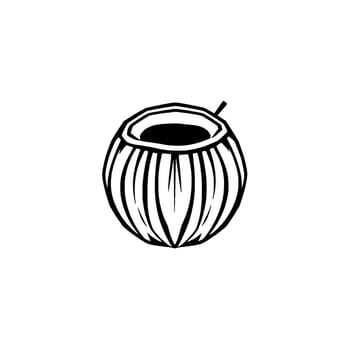 Stylized Black and White Drawing of an Open Coconut with a Straw, Set Against a Clean White Background. vector