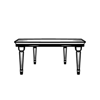 Black and white illustration of an elegant rectangular table with four tapered legs, minimalist , clean lines. vector