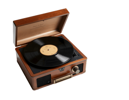 Vintage vinyl record player isolated on transparent background png