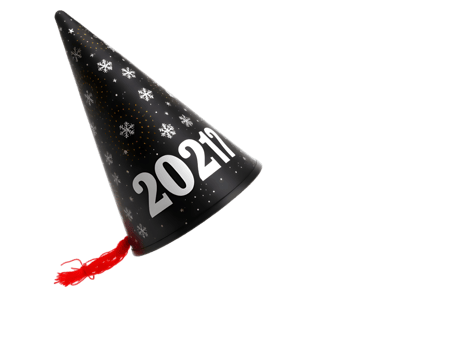 Illustration of a black party hat with the inscription 2020 on a transparent background png