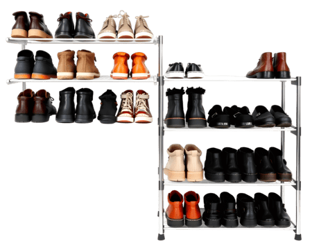 Set of different shoes on shelf isolated on transparent background png