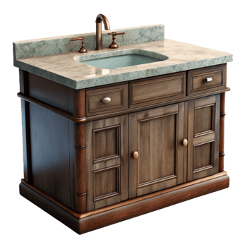 serene vintage Bathroom Vanity with Marble Countertop Isolated Element 4K png