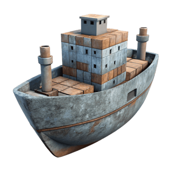 elegant rustic Cargo Ship at Sea Isolated exclusive png