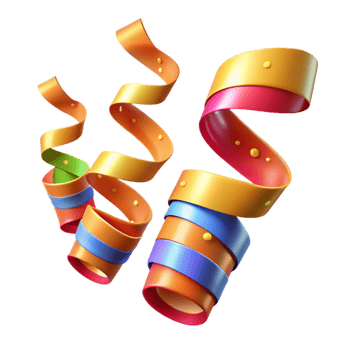vibrant abstract Celebration Streamers Curly and Bright Transparent Background high resolution png