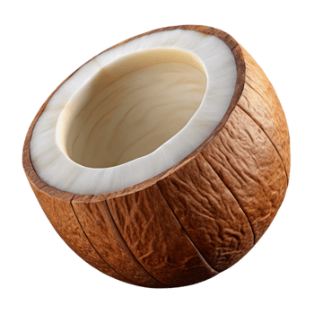 vibrant modern Coconut Half White Flesh Brown Shell Cutout high resolution png