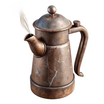impressive rustic Coffee Pot Isolated with Steam professional png