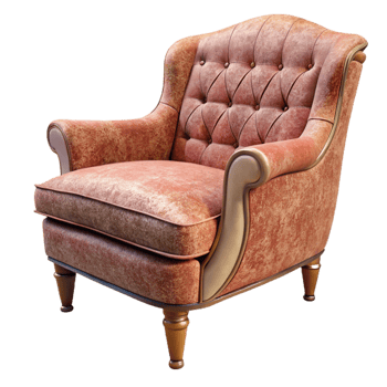 dramatic vintage Comfortable Lounge Chair with Velvet Upholstery Isolated detailed png