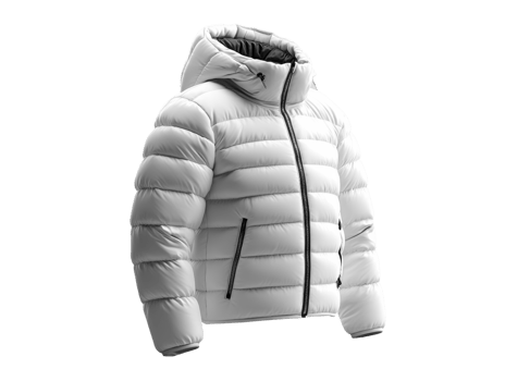 A Warm puffer jacket with hood, ideal for cold weather and outdoor activities png