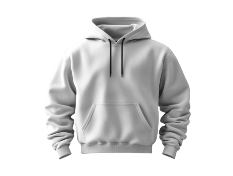 A plain white hoodie with front pocket and drawstring hood, perfect for casual wear png