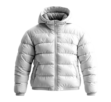 Warm white puffer jacket with hood, perfect for winter activities and casual wear png