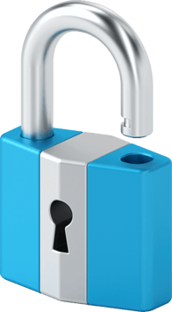 Open padlock with modern blue and silver design, symbolizing security, access, unlocked potential, and cybersecurity concepts, 3d rendering png