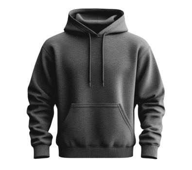 A gray hoodie with front pocket and drawstring hood, perfect for casual wear png