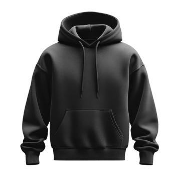 Blank Black hoodie with front pocket and drawstring hood, ideal for casual wear png