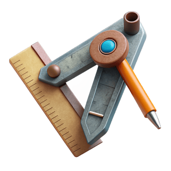 vibrant modern Engineering Tools Ruler and Compass Isolated Element premium png