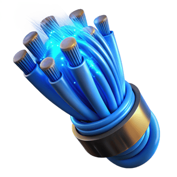 dramatic traditional Fiber Optic Cables Glowing Blue Isolated on Transparent Background 4K png