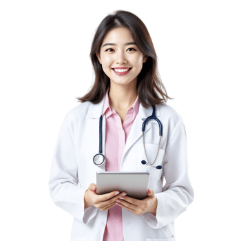 Asian female doctor holding tablet computer png