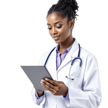 A young black female doctor holding a tablet png