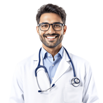 A male doctor in a white coat and glasses png