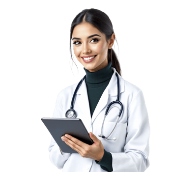 A female doctor holding a tablet computer png