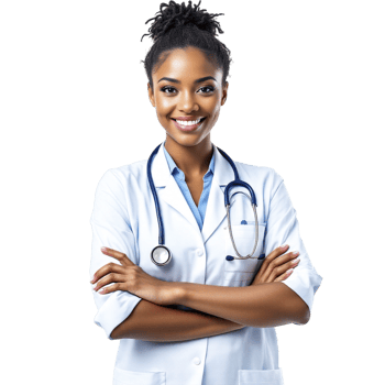 A smiling black female doctor with her arms crossed png