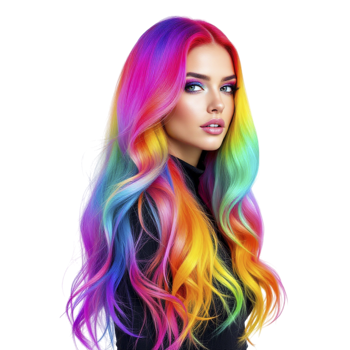A woman with long, colorful hair png
