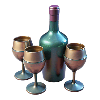 wonderful artistic Glass Wine Bottle and Glasses Transparent Background high quality png