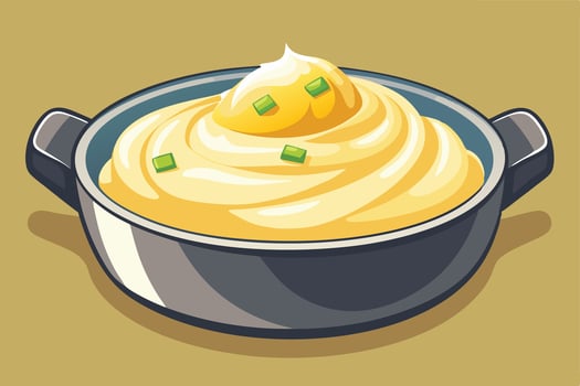 Creamy, Delicious Mashed Potatoes in a Rustic Serving Dish A Comfort Food Image - Professional digital artwork with vibrant colors and detailed composition vector