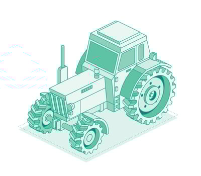 Isometric tractor isolated on white background. Outline object. Large heavy modern agricultural tractor for fieldwork. vector
