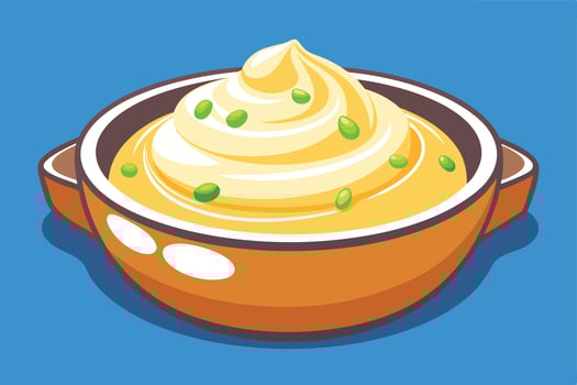 A creamy mashed potatoes in a ceramic pot. vector