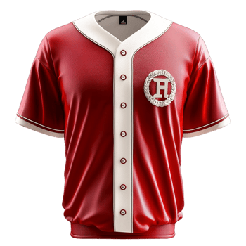 Red baseball jersey with white buttons and team logo png