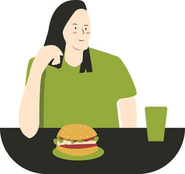 Illustration of Woman Eat Hamburger. vector