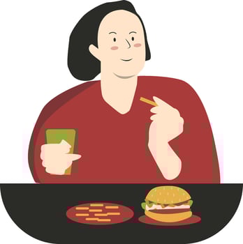 Illustration of Woman Eat Hamburger in Flat Design vector
