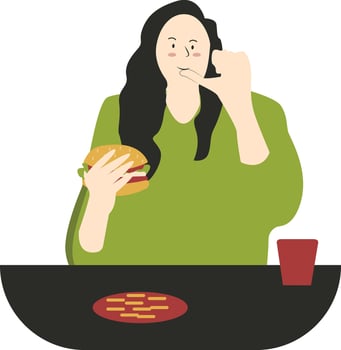 Illustration of Woman Eat Hamburger with Flat Design vector
