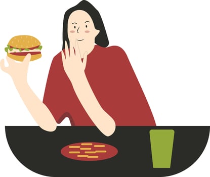 Woman Eat Hamburger vector