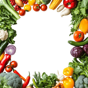 Fresh groceries arranged in a vibrant frame with ample copy space for promoting healthy eating ideas, Frame made of of fresh groceries and copy space png