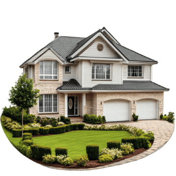 Beautiful twostory house with landscaped yard for sale in a suburban neighborhood, file no background Home sell and real estate concept png