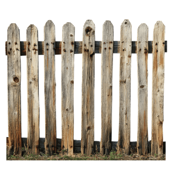 Weathered wooden fence with rustic charm against a transparent background, perfect for natural decor or design projects, old wooden fence isolated transparent background png