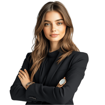 Confident businesswoman dressed in a black outfit png