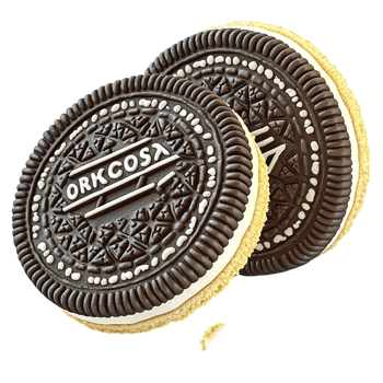 Chocolate sandwich cookies with a creamy golden filling png