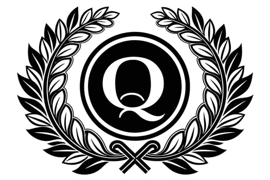 Elegant Black and White Laurel Wreath Encircling a Capital Q vector
