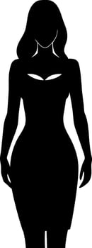 Sophisticated Female Figure in a Flared Dress with Hands on Her Hips A Striking Back View Silhouette Illustration vector
