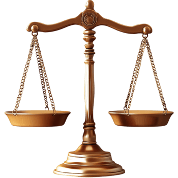 golden balance scale with two hanging brass plates png