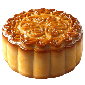 Traditional mooncake with an intricate golden brown crust and floral pattern png