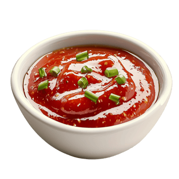 bowl of red tomato sauce garnished with green herbs png